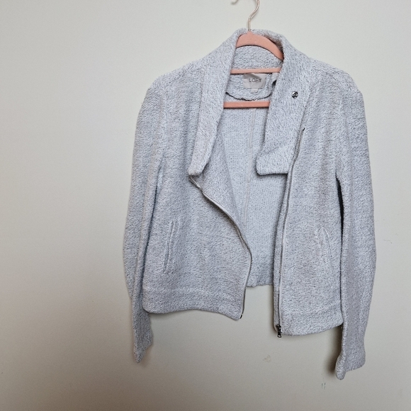 Loft Gray Marled Asymmetrical Full Zip Moto Sweater Jacket Size Small - Picture 8 of 12